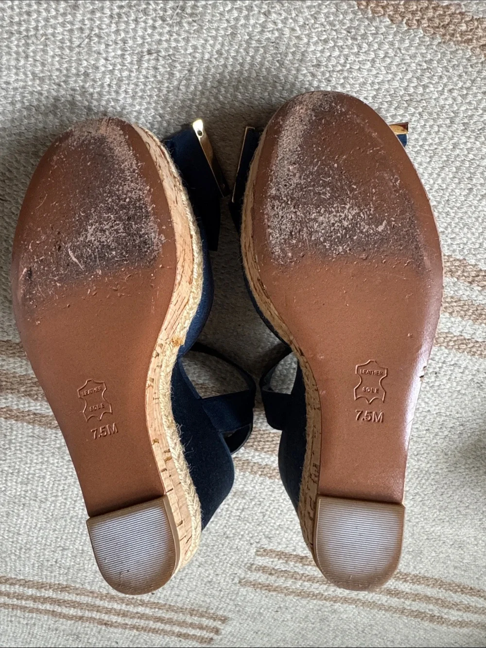 Tory Burch Navy Bow Slingback Wedge Sandals